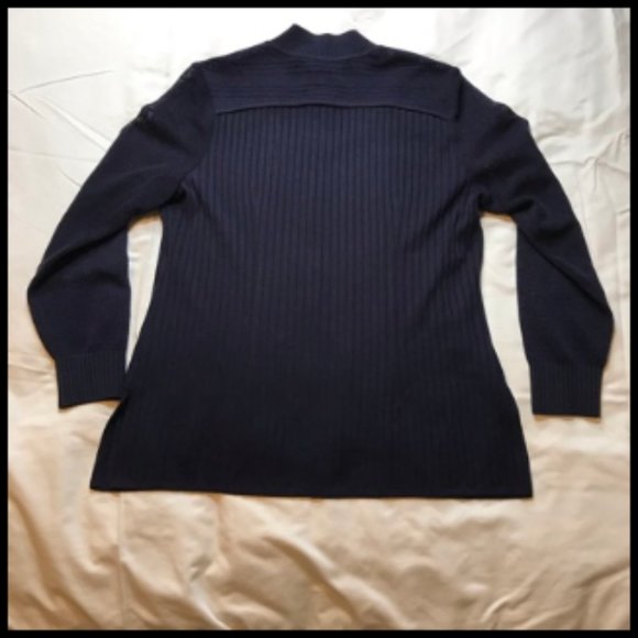 Exclusively Misook Navy Blue Zip Front Ribbed Jacket Mesh Details Size S - Picture 11 of 11